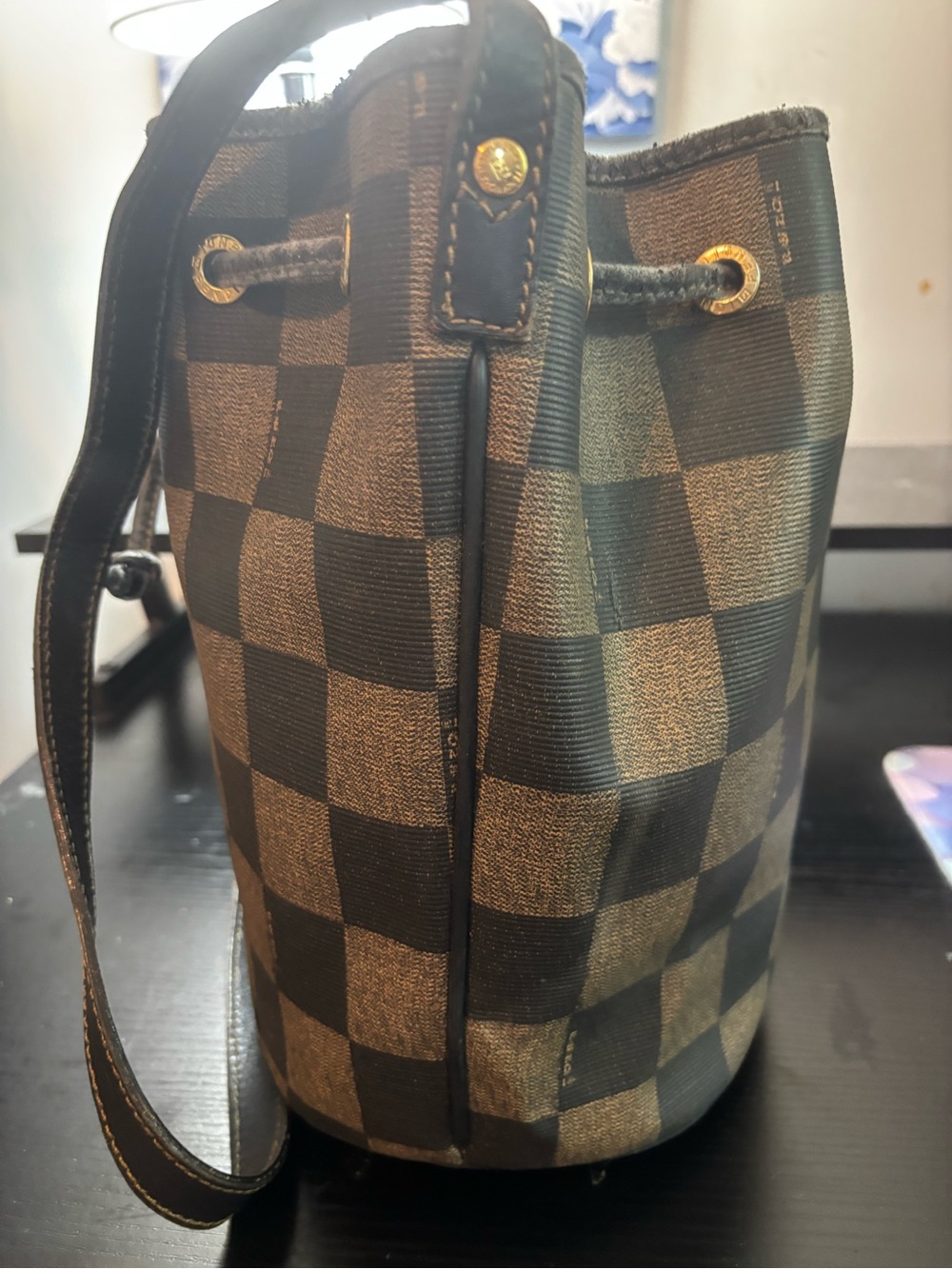 RARE Archival Vintage 80s Fendi Check Bucket Bag Authentic Pequin Scacchi Print! - Picture 3 of 14
